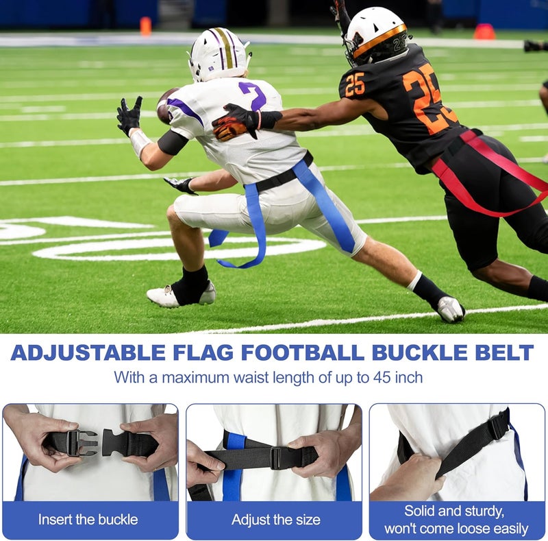 Ysiewjsue Flag Football Belts, 14 Player Adjustable Flag Football Set with 42 Flags, 8 Practice Cones and Bag, for Kids Youth and Adults Training - Image 3